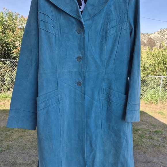 John Carlisle Jackets & Blazers - Women's Teal Suede Trench Coat